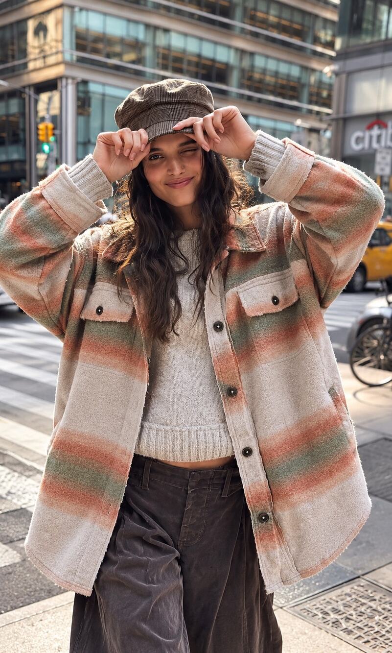 Free People Large Ruby Distress Oversized Elbow Patches Shirt Jacket Shacket NWT